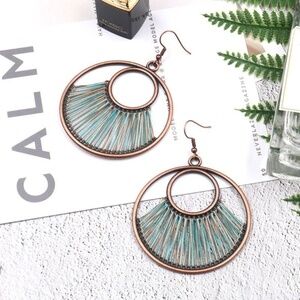 *ADIRA* Aqua Hollow Round Fashion Dangle Earrings